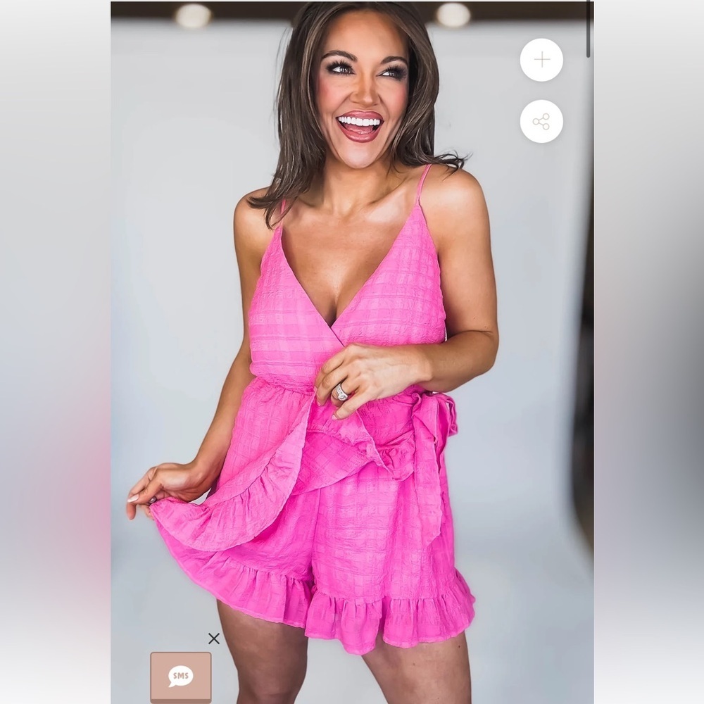 Pink Ruffled Side Tie Romper - Picture 3 of 15